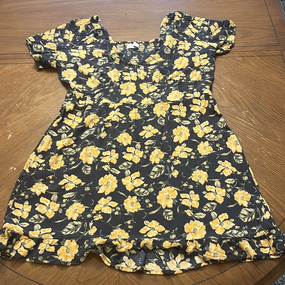 Abercrombie & Fitch Floral V-neck Babydoll Ruffle Trim Mini Dress XL EUC